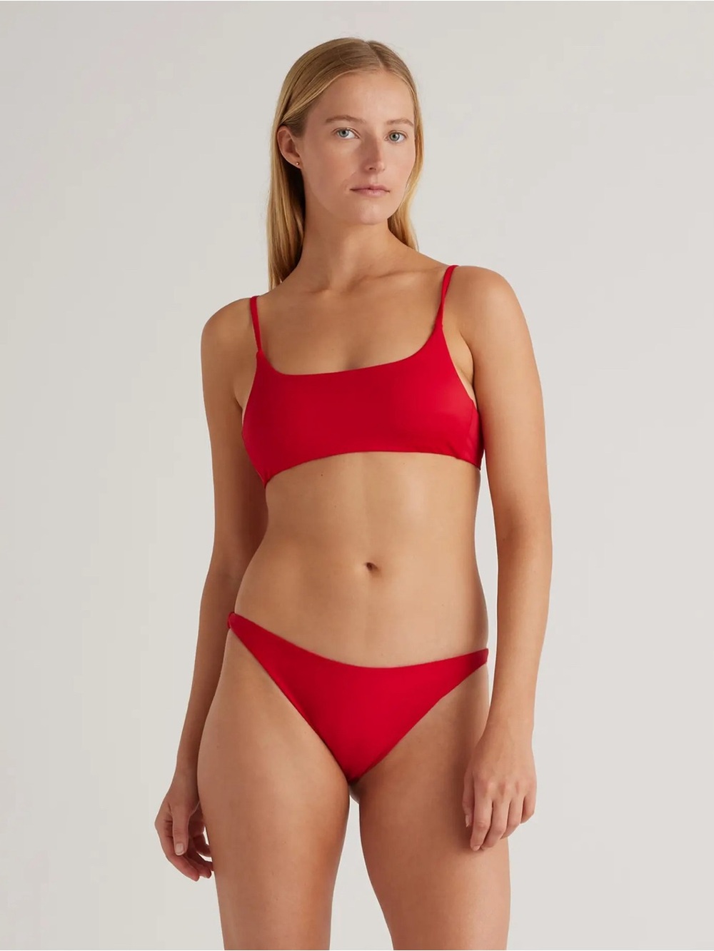 Quince Italian Scoop Neck Bikini Top Color Red Size Large NEW w/ Tag